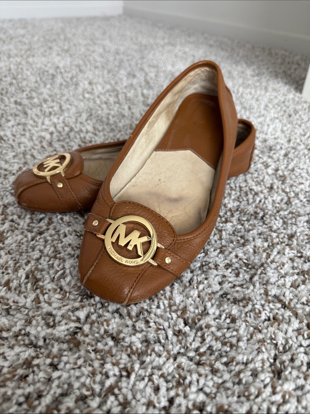 Michael Kors Cognac Leather MK Logo Flats